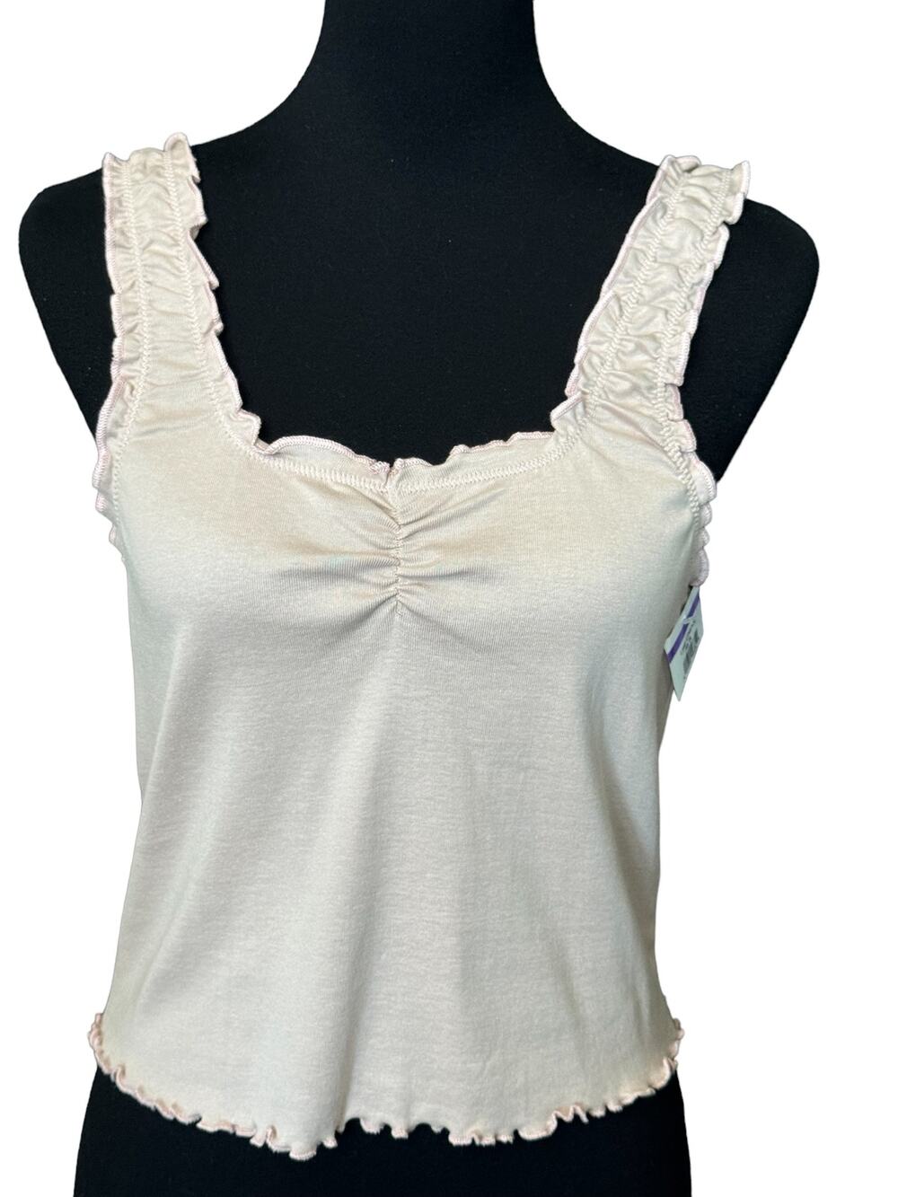 New ~ TOPSHOP ~ Nordstrom Pale Pink Ruffle Straps Tank Top Size 12 100% COTTON